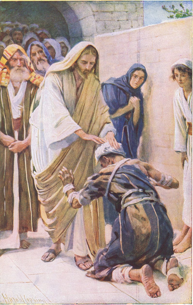 A cura do leproso, ilustração deHarold Copping Pictures: The Crown Series, c.1920s de Harold Copping