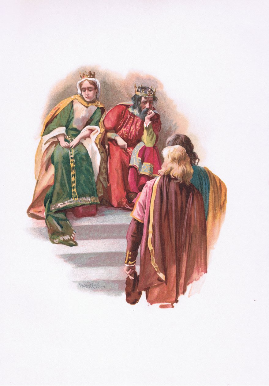 O encontro com Rosencrantz e Guildenstern, ilustração de Hamlet de Harold Copping