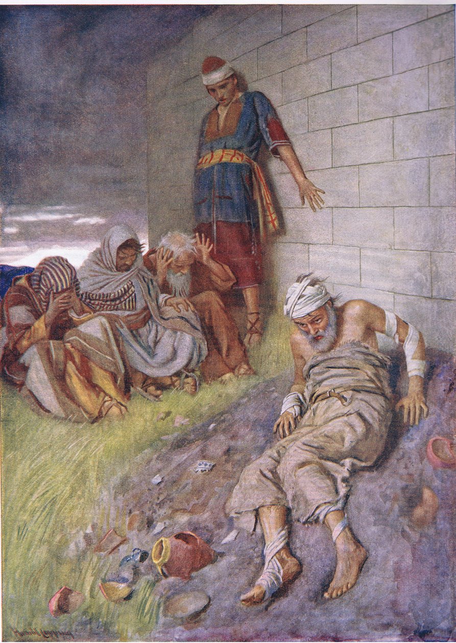 A paciência de Job, ilustração de imagens que ensinam a série de coroa, 1920 de Harold Copping