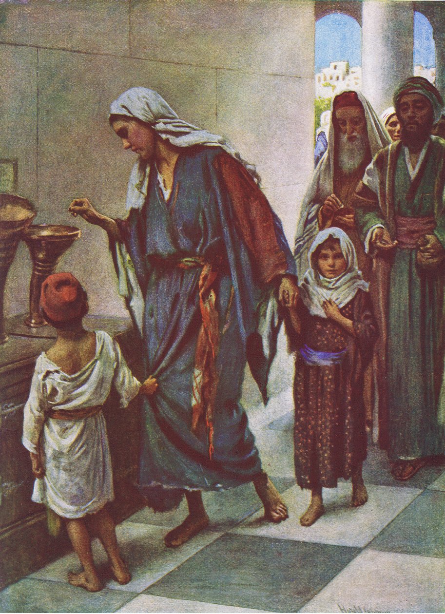 O presente da mulher pobre, ilustração deHarold Copping Pictures: The Crown Series, c.1920s de Harold Copping