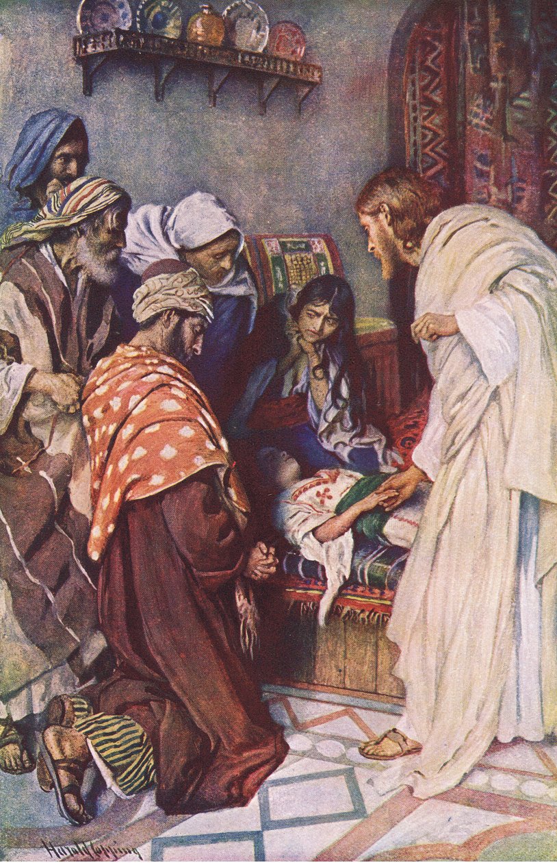 A criação da filha de Jairuss, ilustração deHarold Copping Pictures: The Crown Series, c.1920s de Harold Copping