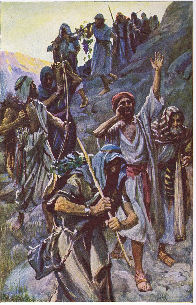 O retorno dos espiões, ilustração de imagens que ensinam a série de coroa, 1920 de Harold Copping
