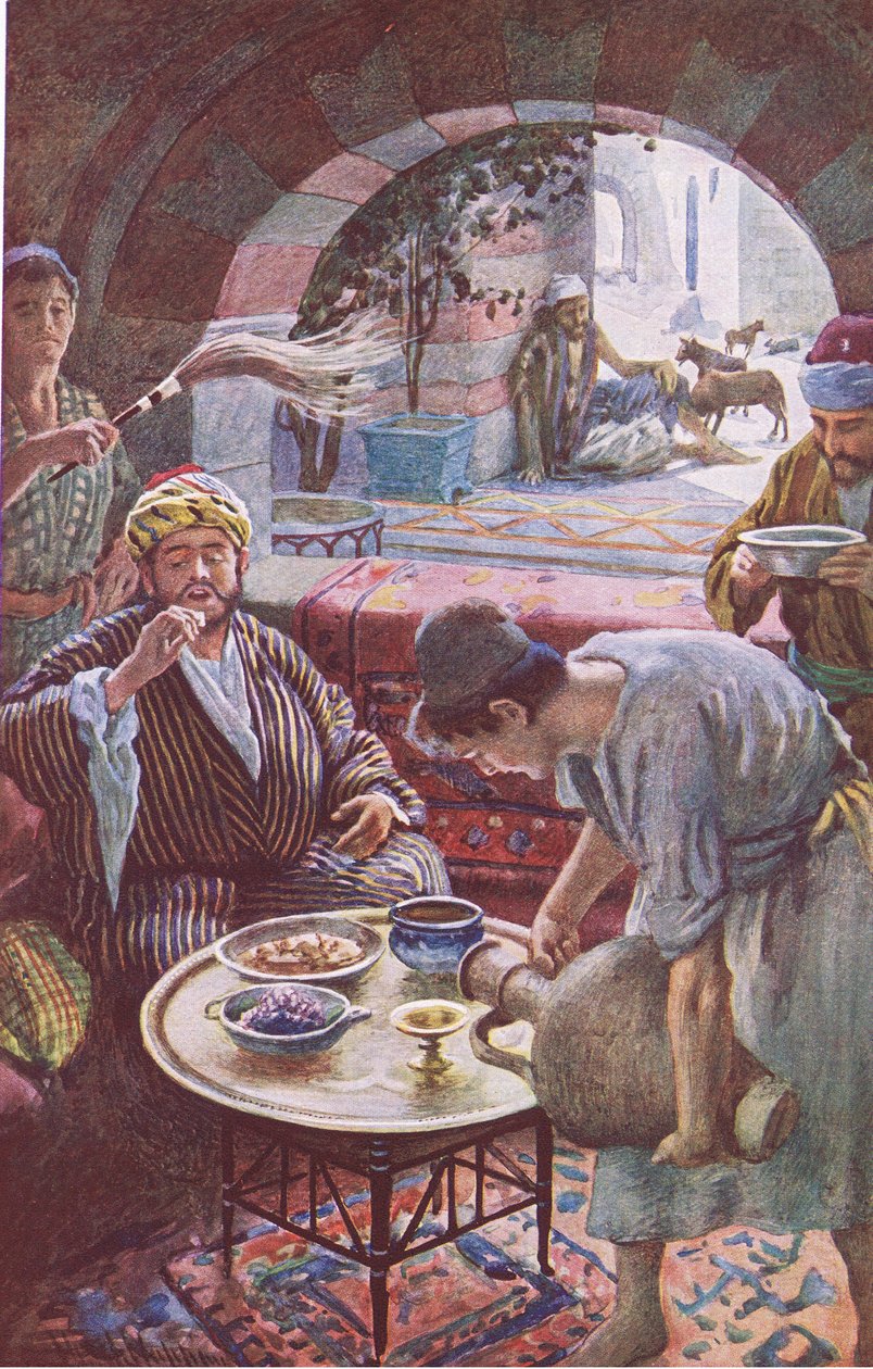 O homem rico e Lázaro, ilustração deHarold Copping Pictures: The Crown Series, c.1920s de Harold Copping