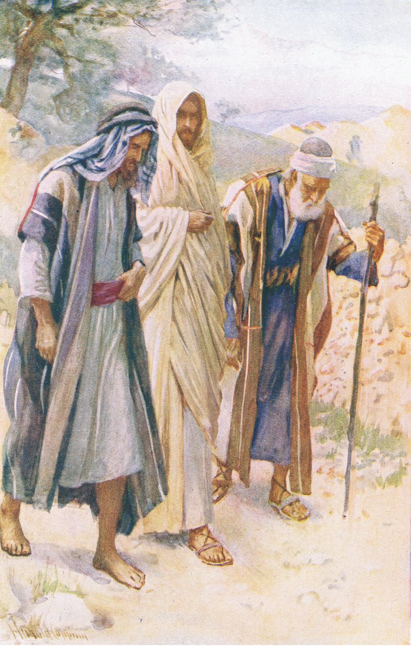 A caminhada para Emaús, ilustração deHarold Copping Pictures: The Crown Series, c.1920s de Harold Copping