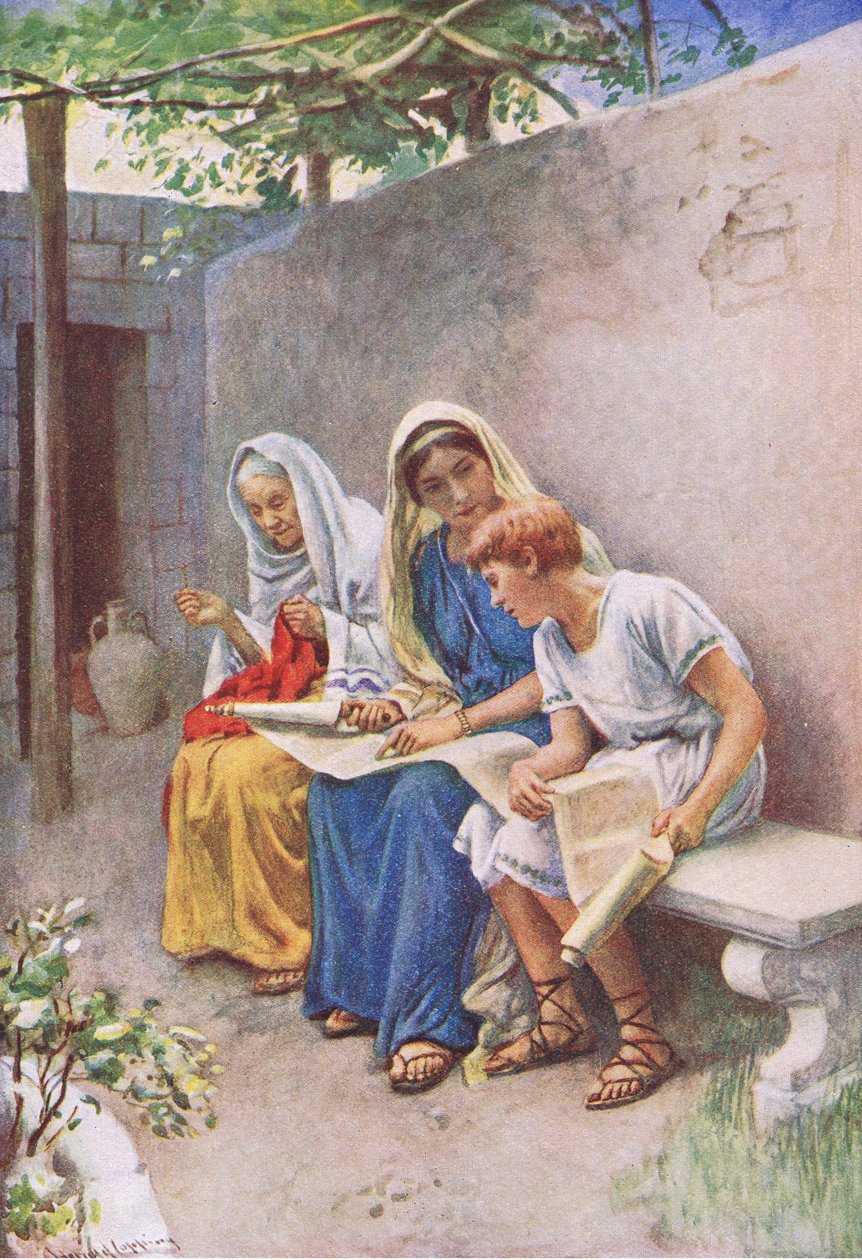 Timóteo sendo ensinado as escrituras, ilustração de Harold Copping Pictures: The Crown Series, c.1920s de Harold Copping