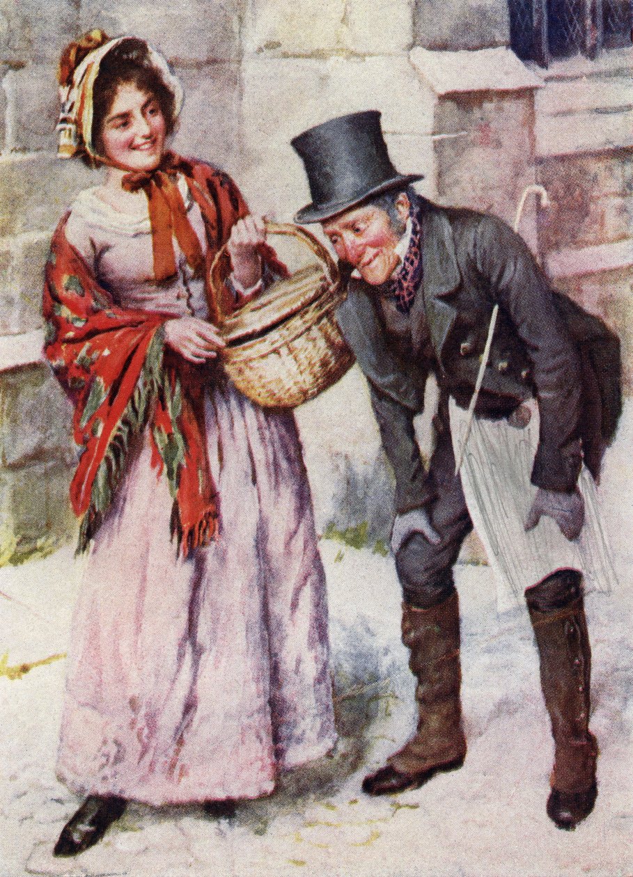 Trotty Veck e a sua filha Meg de "Trotty Veck and Oliver Twist" (gravura) de Harold Copping