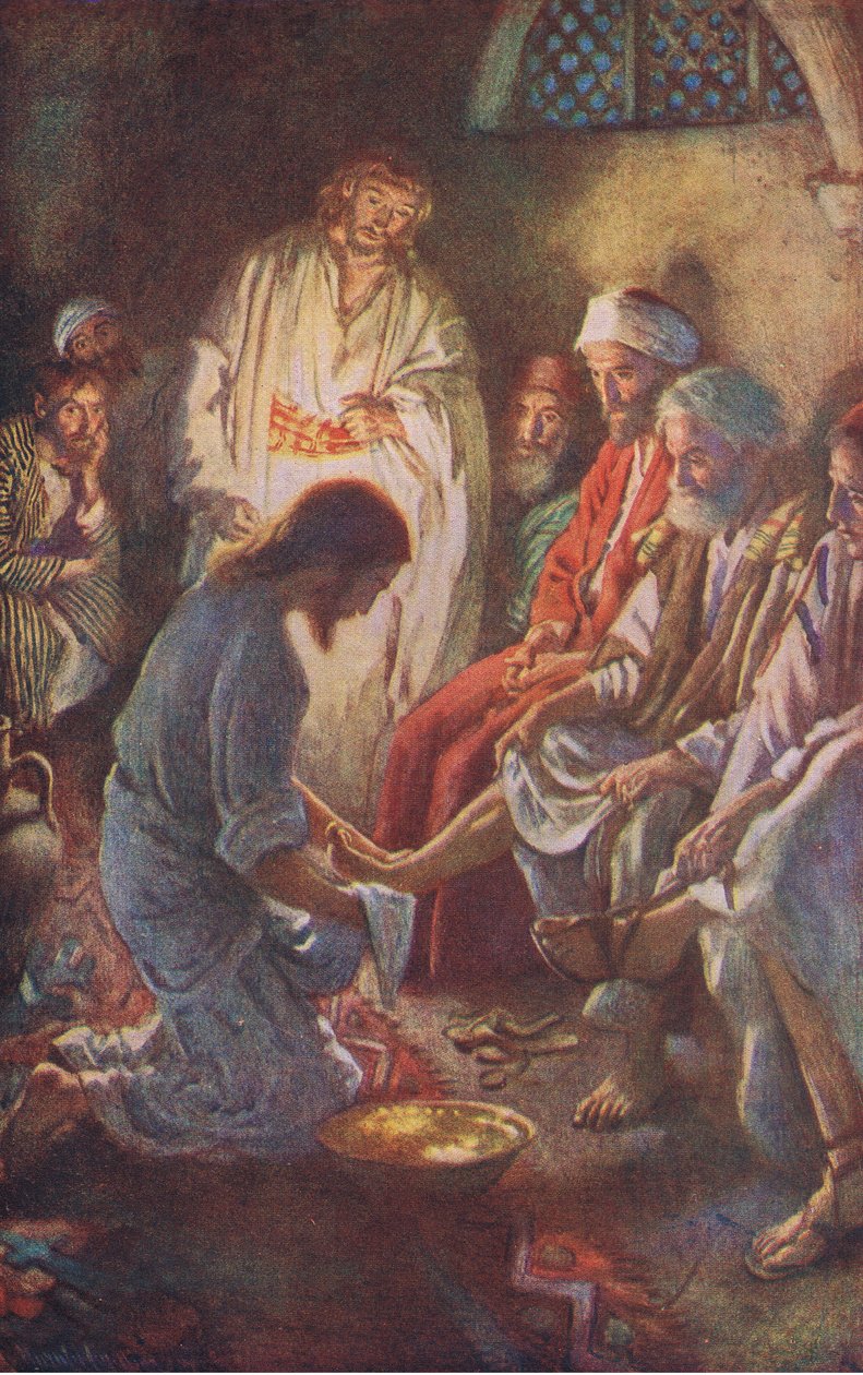 Lavando os pés dos discípulos, ilustração deHarold Copping Pictures: The Crown Series, c.1920s de Harold Copping