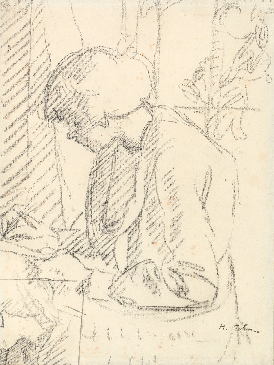 Um, menina, escrita, (black, chalk on paper) de Harold Gilman