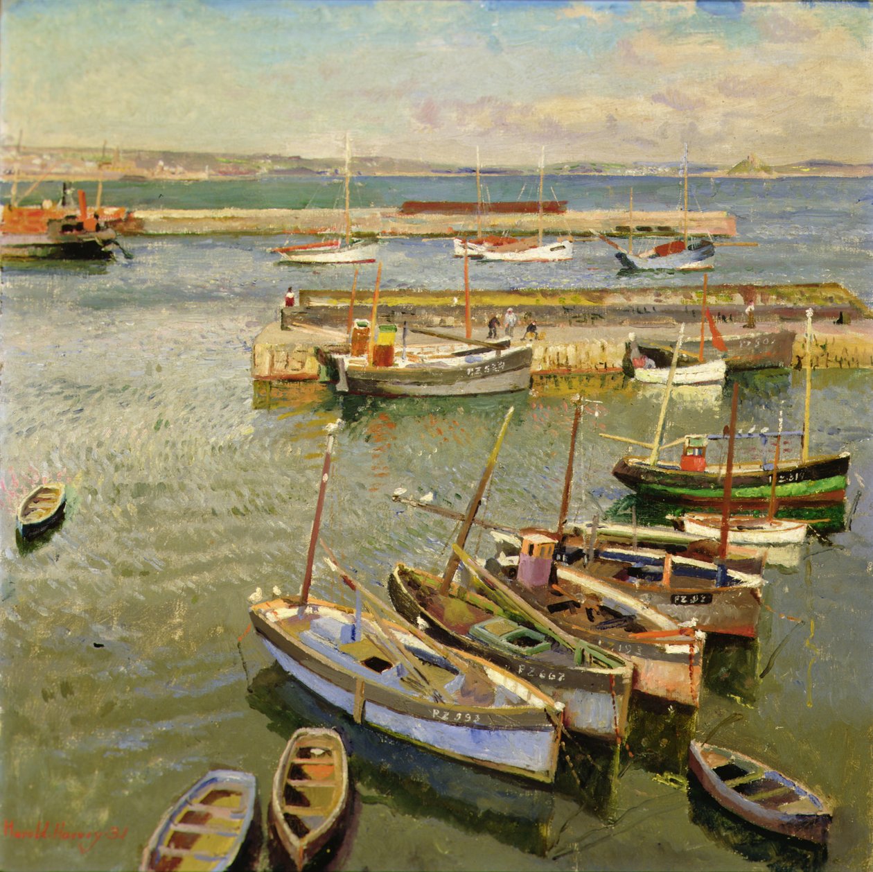 Barcos, Porto de Newlyn de Harold Harvey