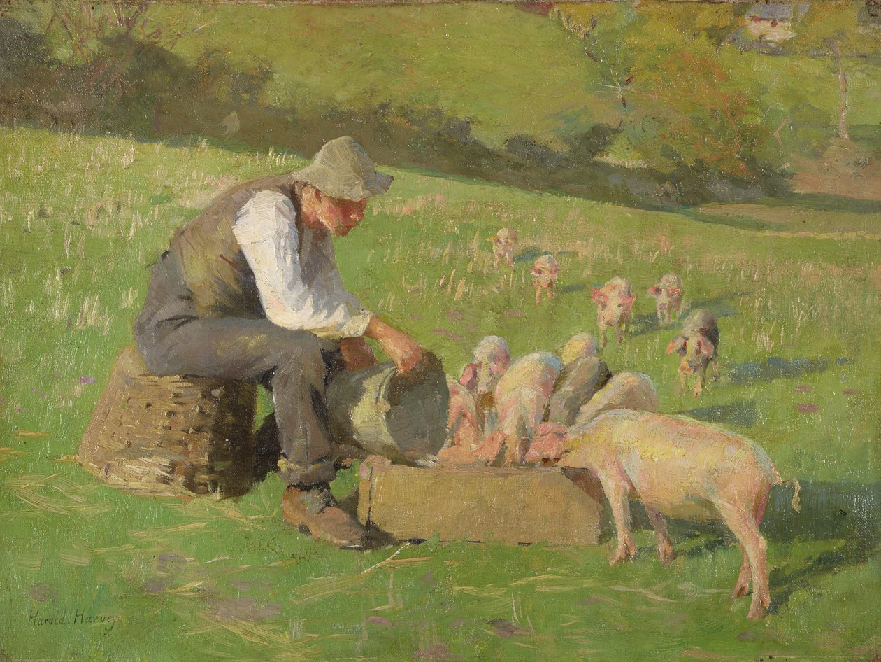 Tempo de alimentação (óleo sobre tela) de Harold Harvey