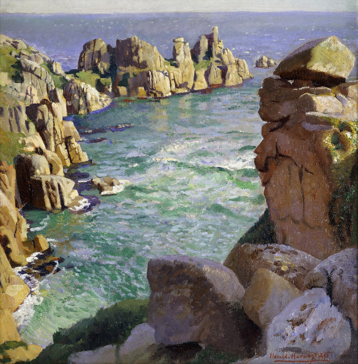 Logans Rock, Praia de Porthcurno, Cornualha de Harold Harvey