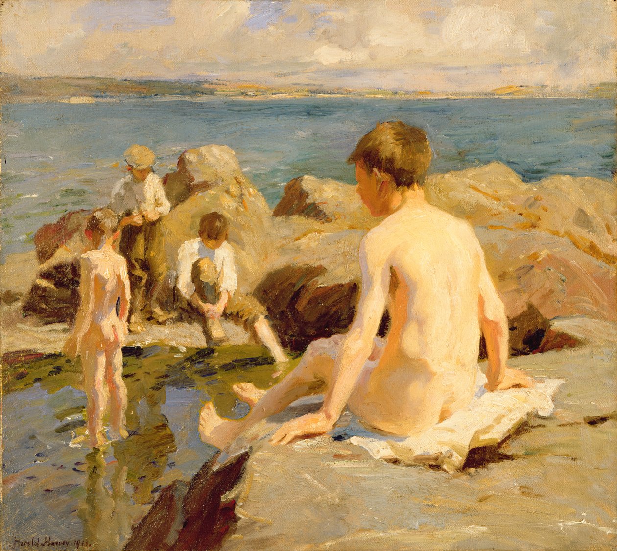 On the Rocks perto de Newlyn (óleo sobre tela) de Harold Harvey