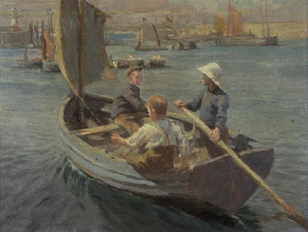 Navegando no porto de Newlyn de Harold Harvey