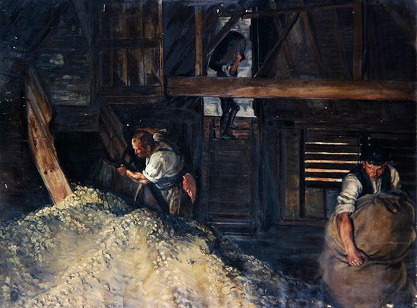 Trabalhadores: Trabalhadores Ensacando Lúpulo de Harold Oakley