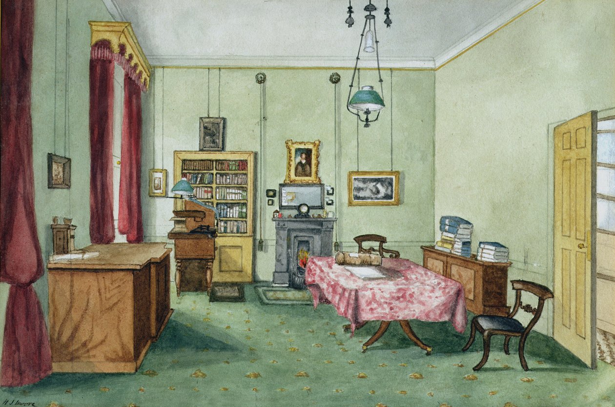 Estudo de Michael Faraday no segundo andar da The Royal Institution, 1850-55 de Harriet Jane Moore