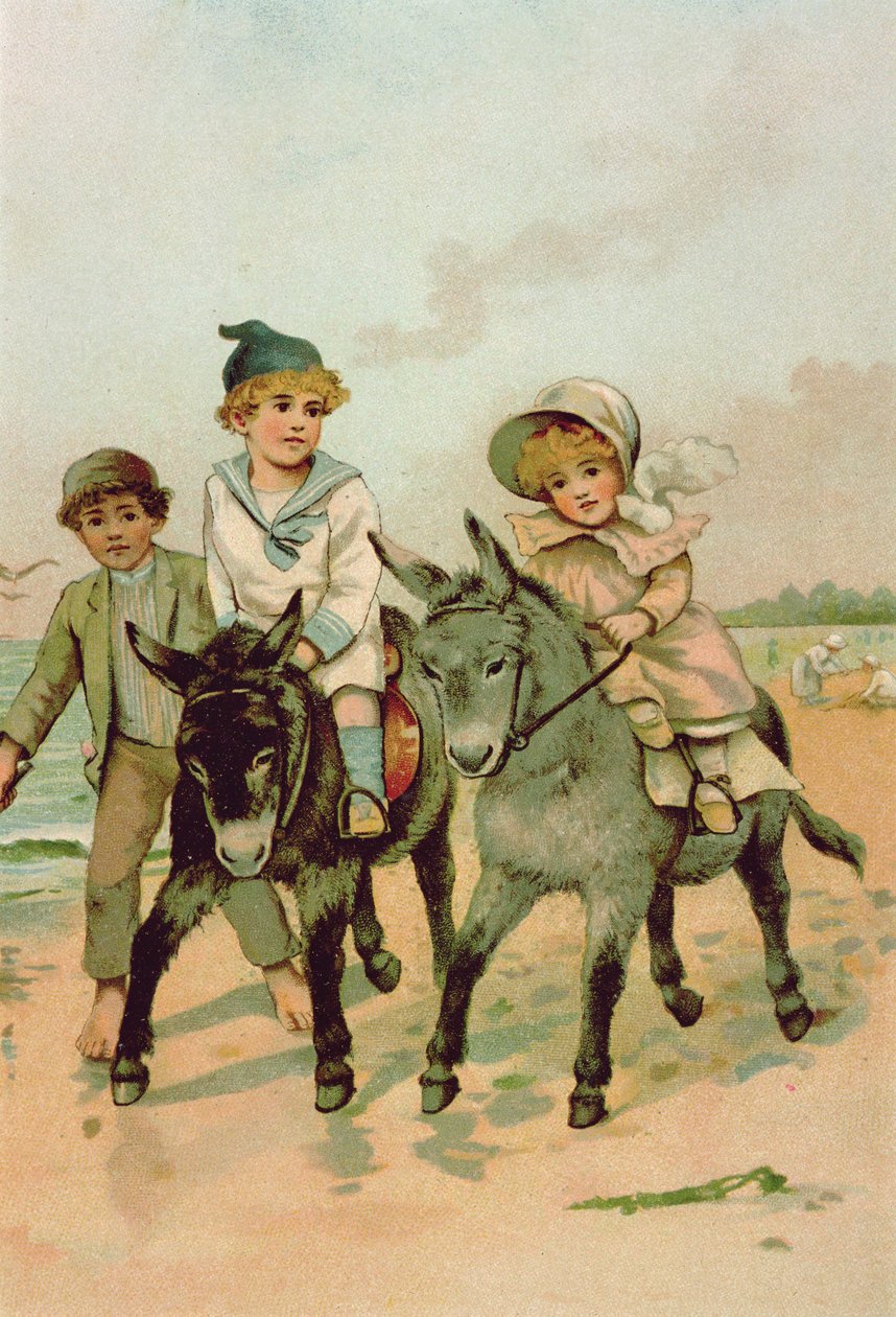 Crianças montando burros à beira-mar de Harriet M. Bennett