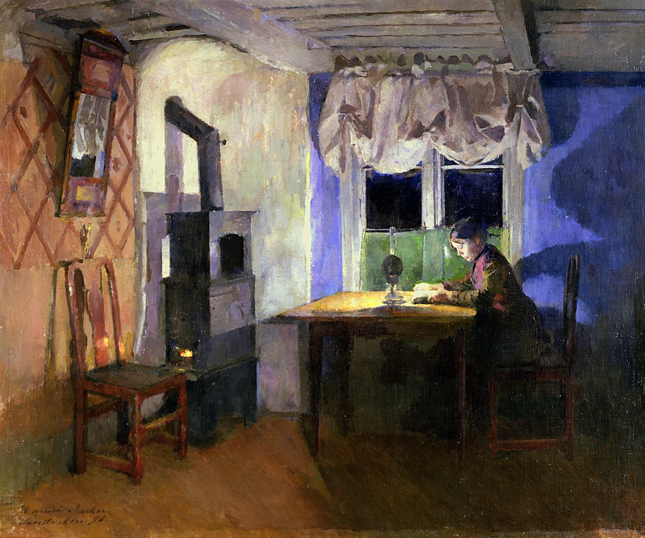 Por Lamplight, 1890 de Harriet Backer