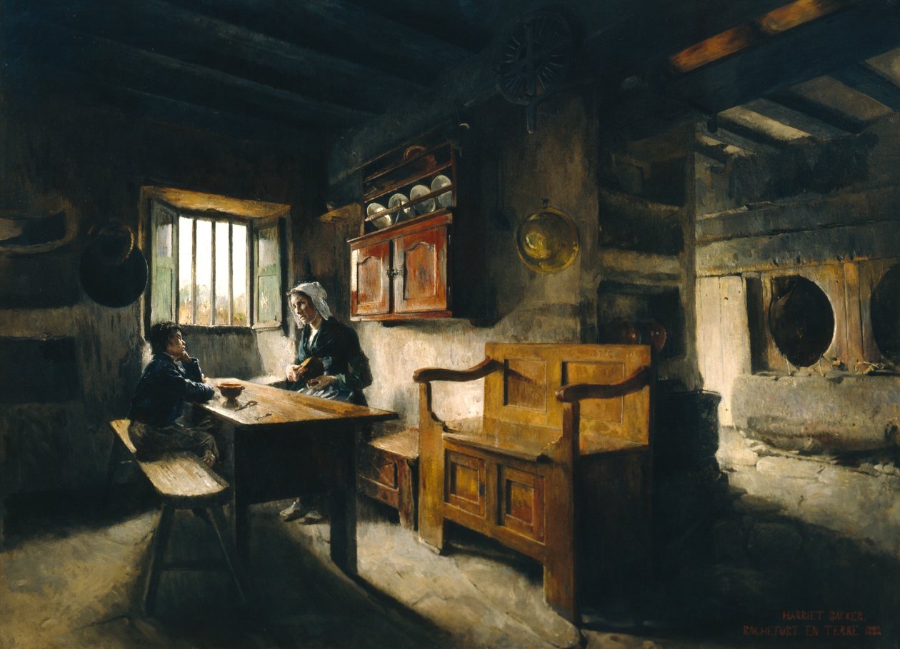 Interior da quinta Bretanha (óleo) de Harriet Backer