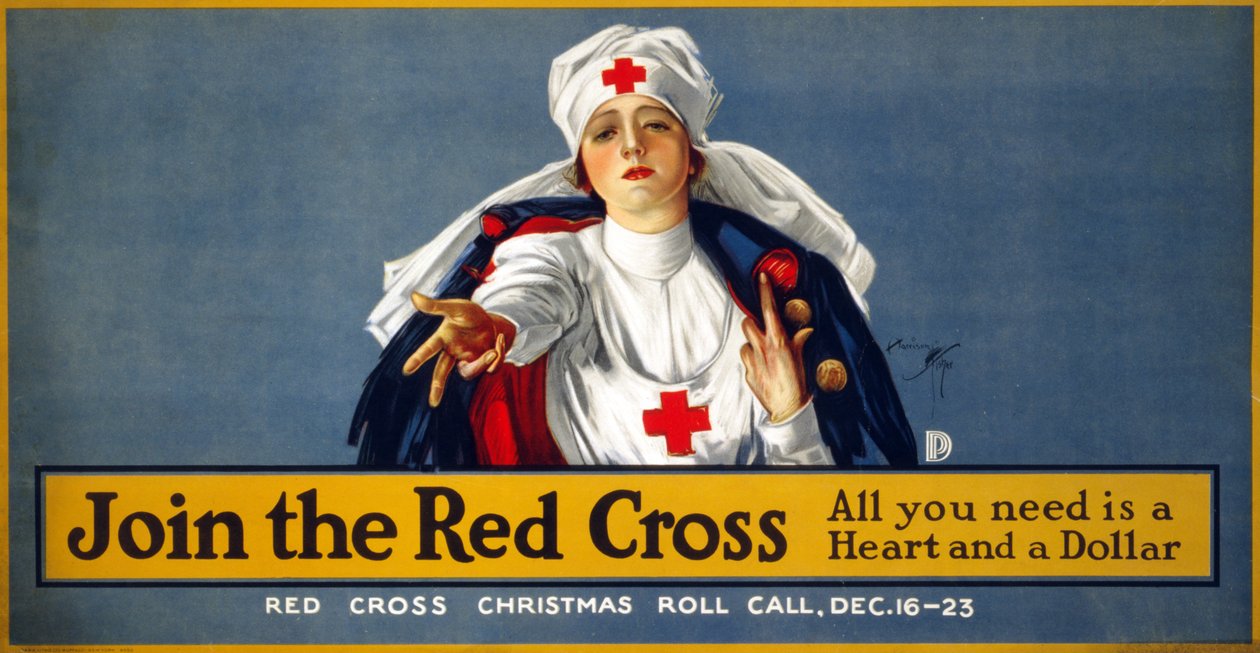 WWI Christmas Fundraising Campaign Junte-se à Cruz Vermelha - Tudo que você precisa é de um Heart and a Dollar, pub. c.1914-18 de Harrison Fisher
