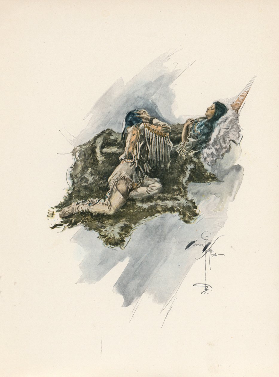 Canção de Hiawatha de Longfellow (litografia a cores) de Harrison Fisher