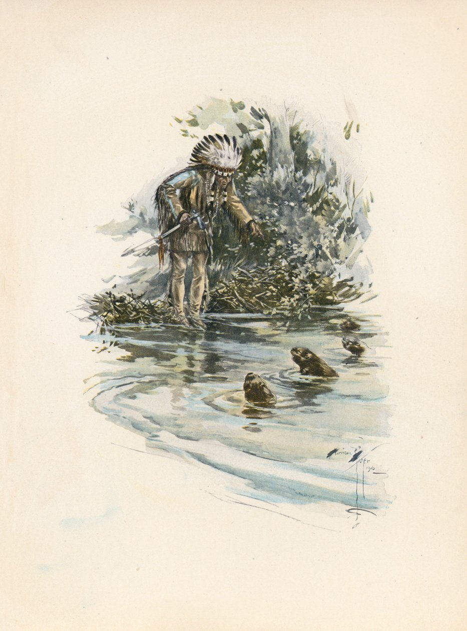Canção de Hiawatha de Longfellow (litografia a cores) de Harrison Fisher