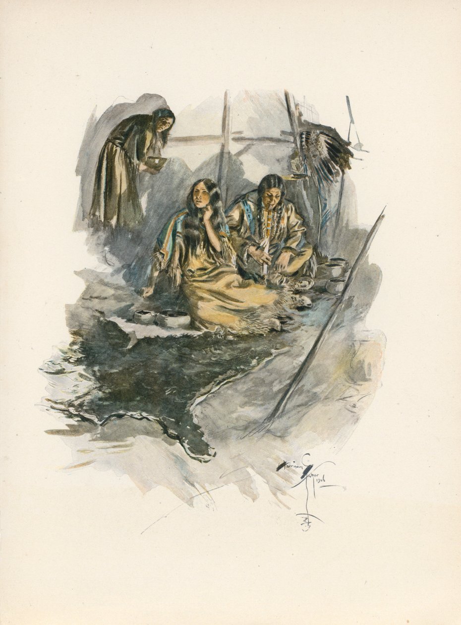 Canção de Hiawatha de Longfellow (litografia a cores) de Harrison Fisher