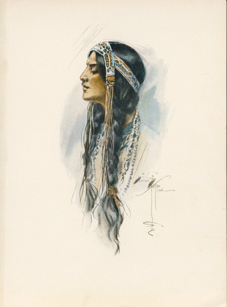 Canção de Hiawatha de Longfellow (litografia a cores) de Harrison Fisher