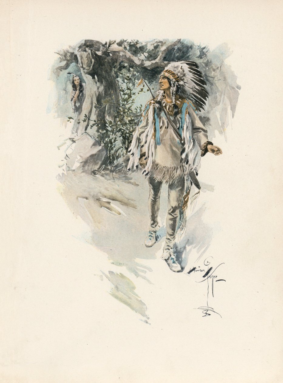 Canção de Hiawatha de Longfellow (litografia a cores) de Harrison Fisher