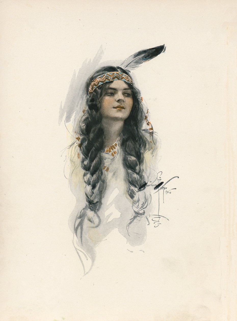 Canção de Hiawatha de Longfellow (litografia a cores) de Harrison Fisher