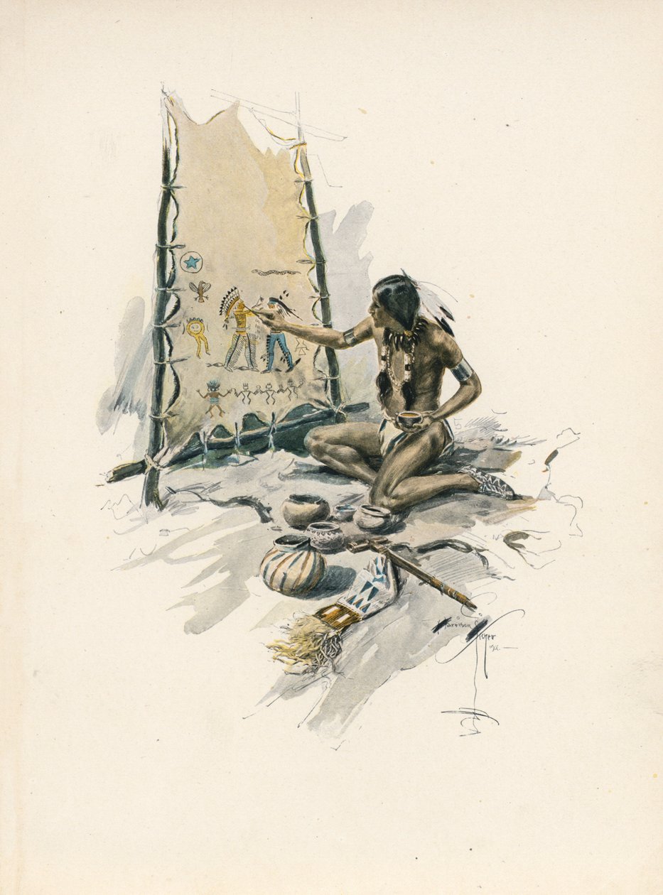 Canção de Hiawatha de Longfellow (litografia a cores) de Harrison Fisher