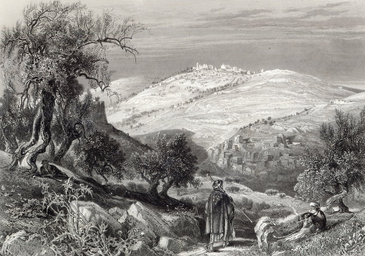 O Monte das Oliveiras, do Monte Sião, gravado por S. Bradshaw de Harry Fenn