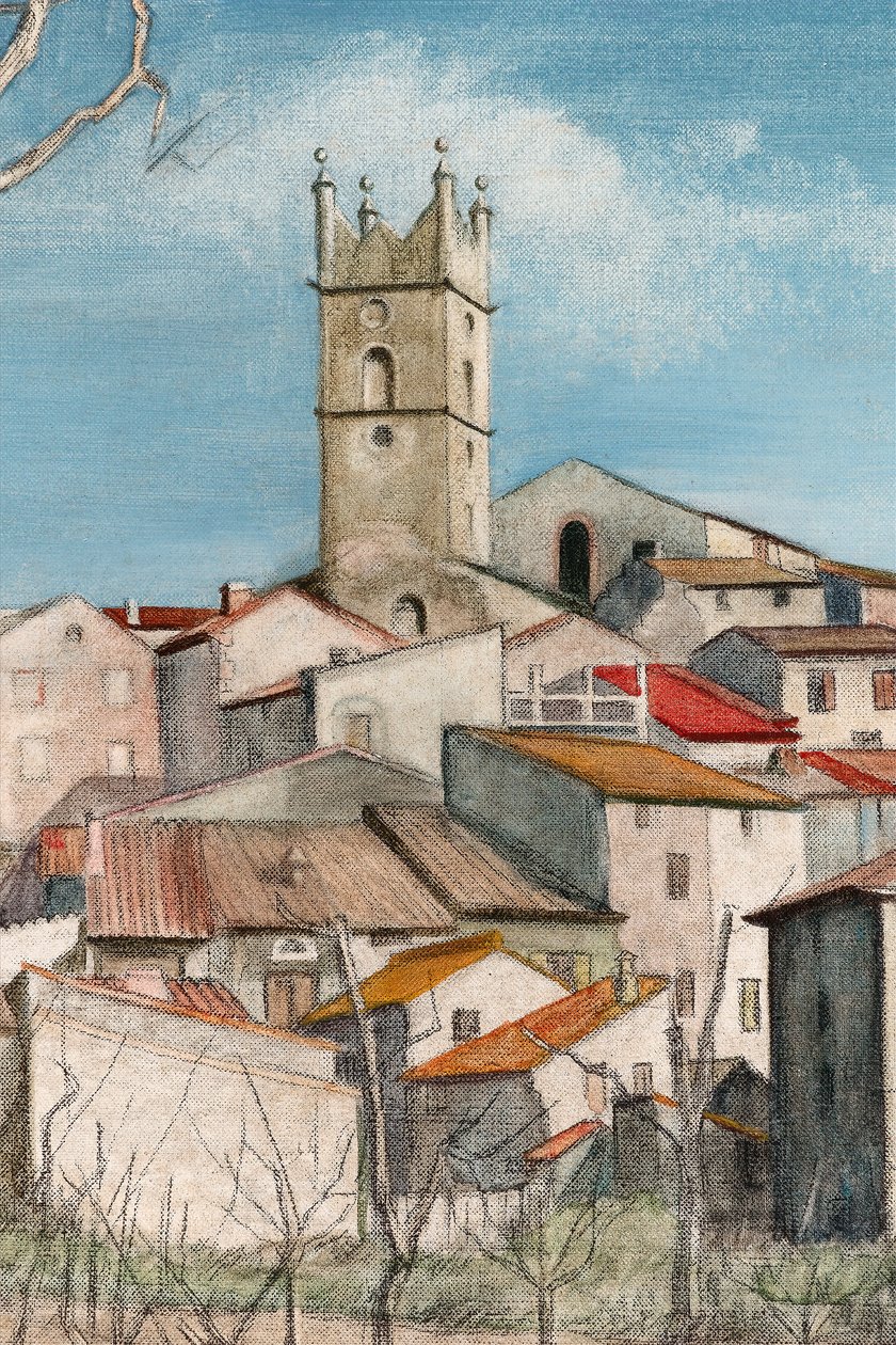 Primavera adiantada, vista através de um pomar, c.1925 óleo sobre tela detalhe de 244479 de Harry Morley