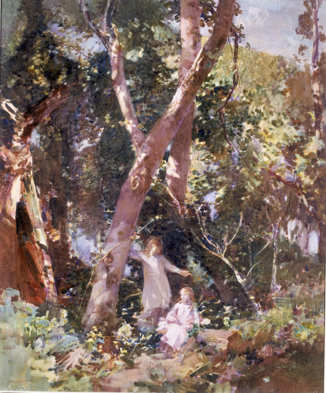 Copse, Dunston Sussex (aquarela e bodycolour no cartão) de Harry Watson