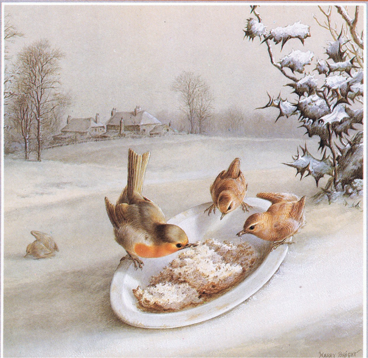 Robins e Wrens: Pequeno almoço do inverno, Cartão Postal de Harry Bright