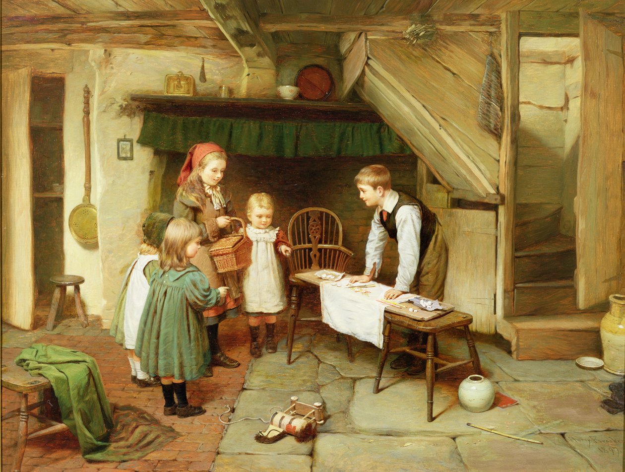 A Visit to the Sweet Shop (óleo sobre tela) (ver também 17194) de Harry Brooker