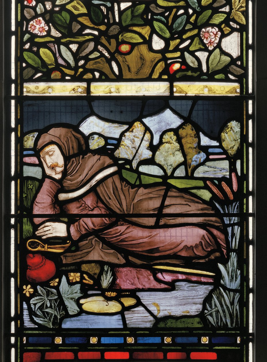 O poeta Langland dormindo, Piers Ploughman, 1873 (vitral) de Harry Burrow