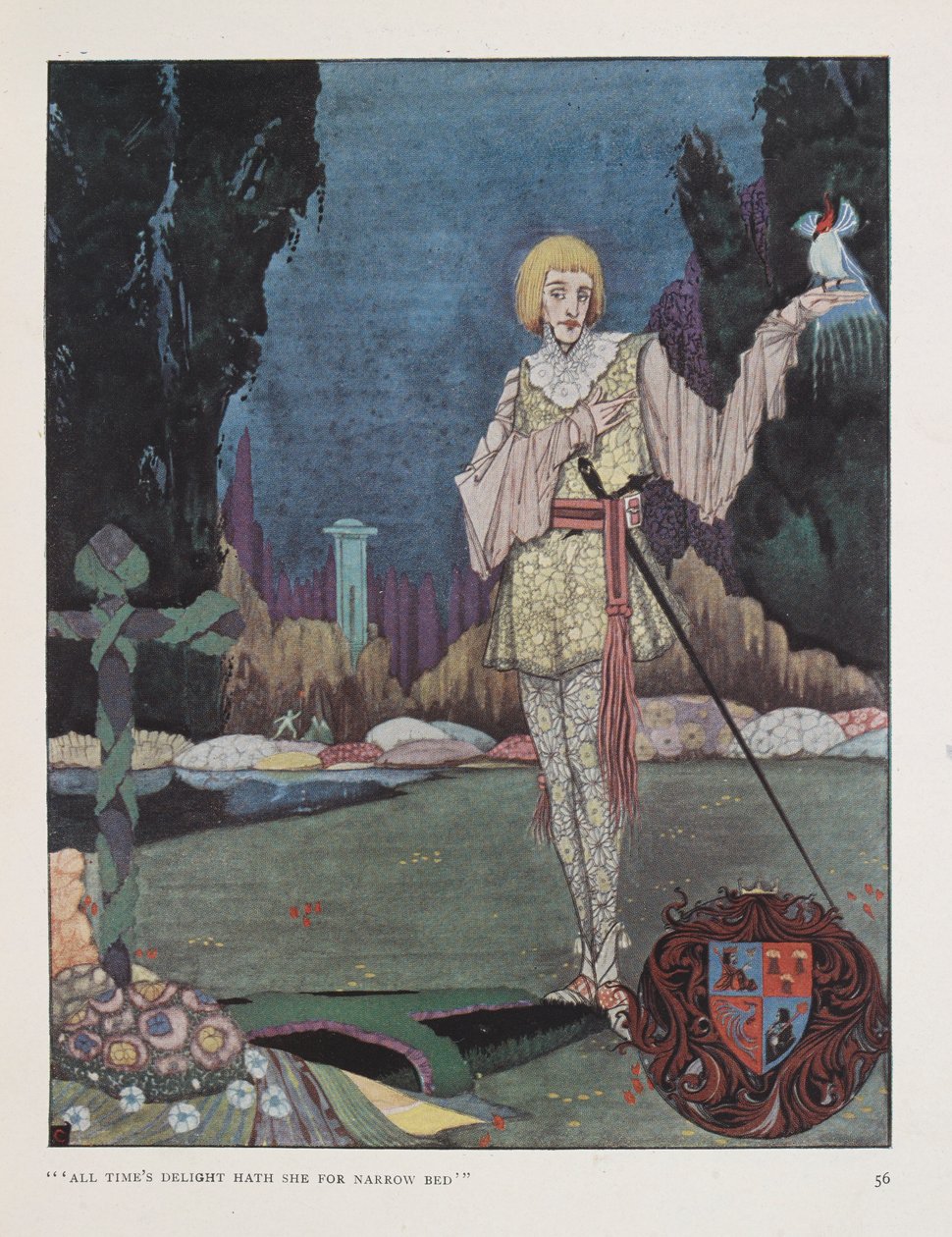 "Todo o prazer do tempo tem para ela um vermelho estreito." Ilustração para a canção do príncipe louco por Walter de la Mare. de Harry Clarke