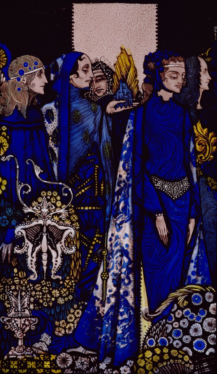 Etain, Helen, Maeve e Fand, Tender Hand Illustration de Golden Deirdre por Harry Clarke de &39;Queens&39; por JM Synge pub. 1909 de Harry Clarke