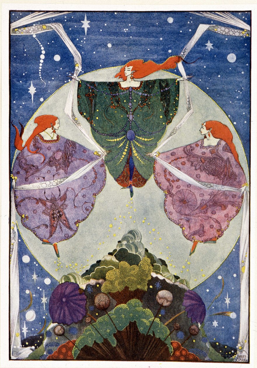 Fadas:" Elas dançavam com xales que eram tecidos de névoa e luar": O monte dos duendes - em "Contos de Fadas" de Hans Christian Andersen, doente. Por Harry Clarke de Harry Clarke
