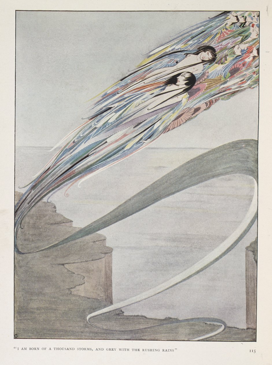 "Nasci de mil tempestades, e sou cinzento com as chuvas impetuosas." Do título do capítulo: "Tudo é espírito e parte de mim". de Harry Clarke