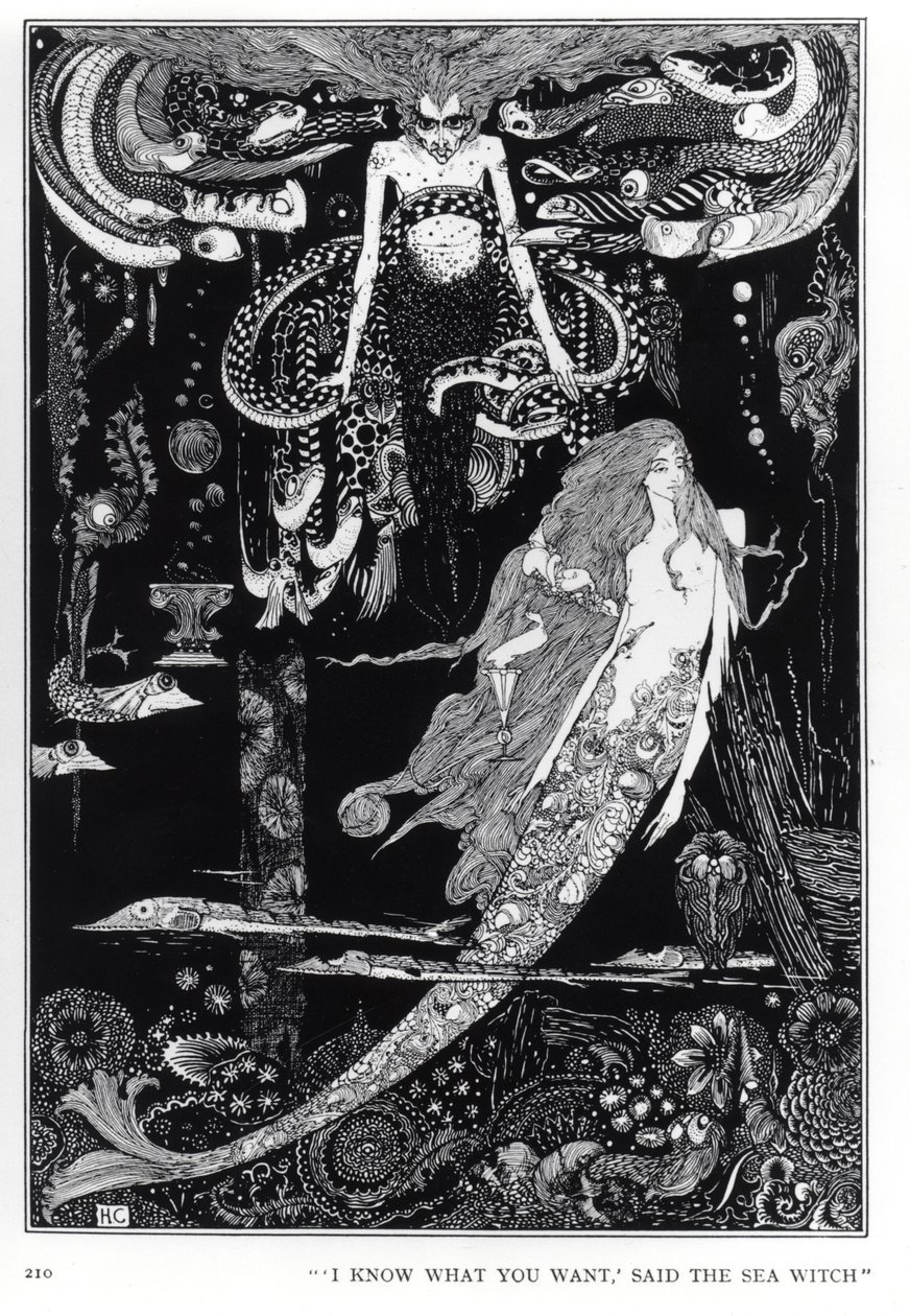 "Eu sei o que você quer", disse a bruxa do mar, ilustração para "A Pequena Sereia" de contos de fadas por Hans Christian Andersen (1805-75), c.1910 de Harry Clarke