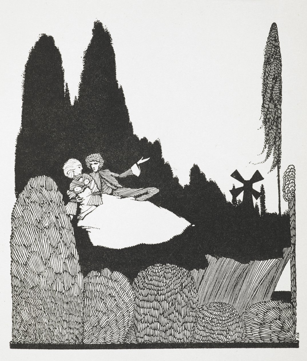 Ilustração para a história "O Mestre Gato ou o Gato das Botas". de Harry Clarke