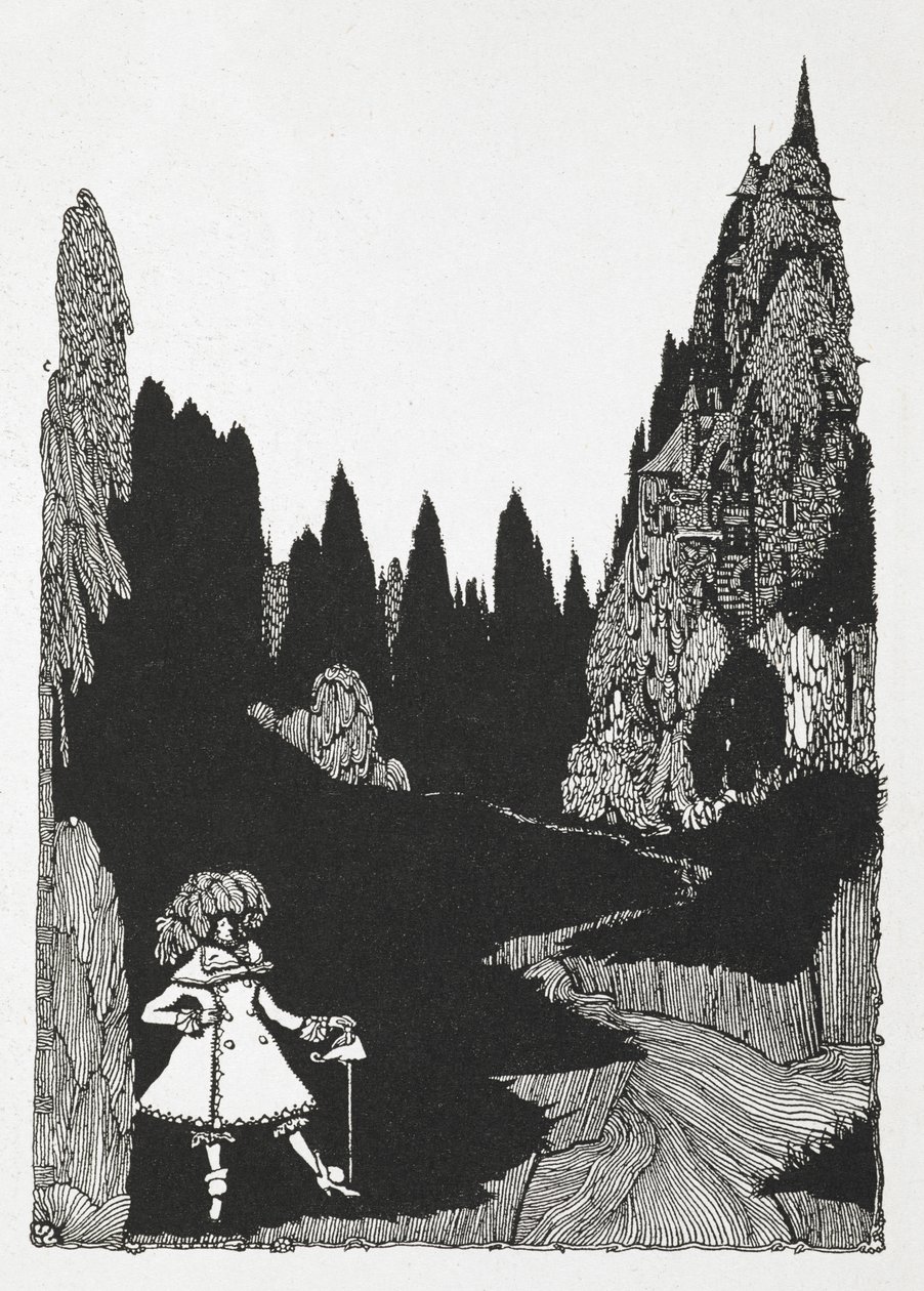 Ilustração para a história "Polegarzinho". de Harry Clarke