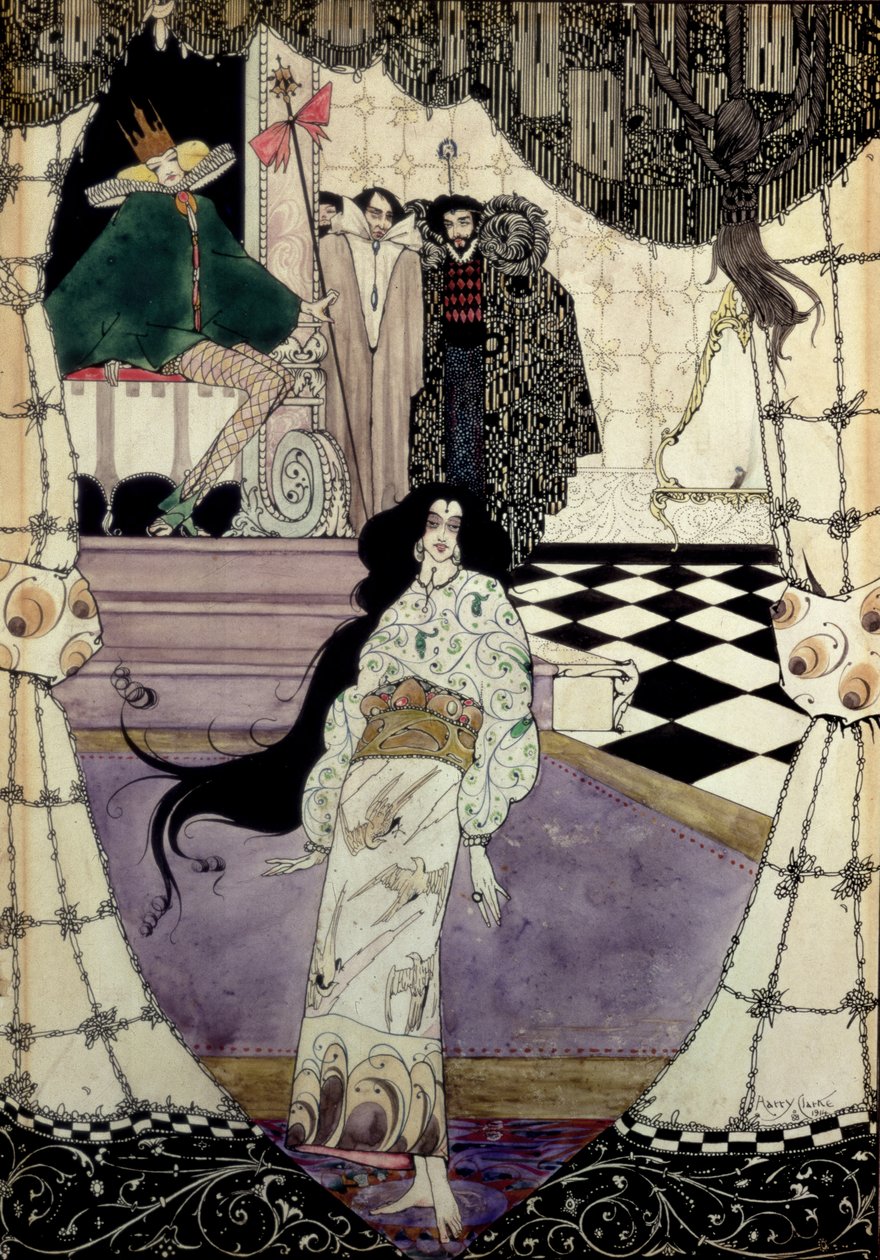 Ilustração da Pequena Sereia, 1914 (wc, caneta e tinta) de Harry Clarke