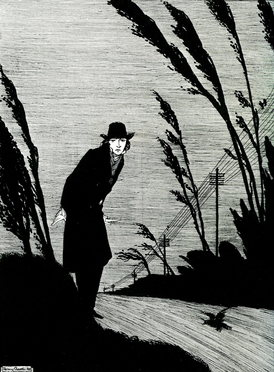 No meio de tudo estava um rosto branco e frio de Harry Clarke