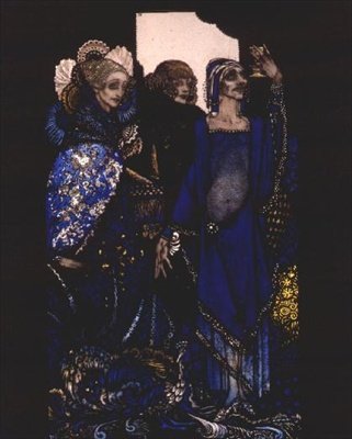 "Rainhas que desperdiçaram o Leste por procuração..." Ilustração de Harry Clarke para 