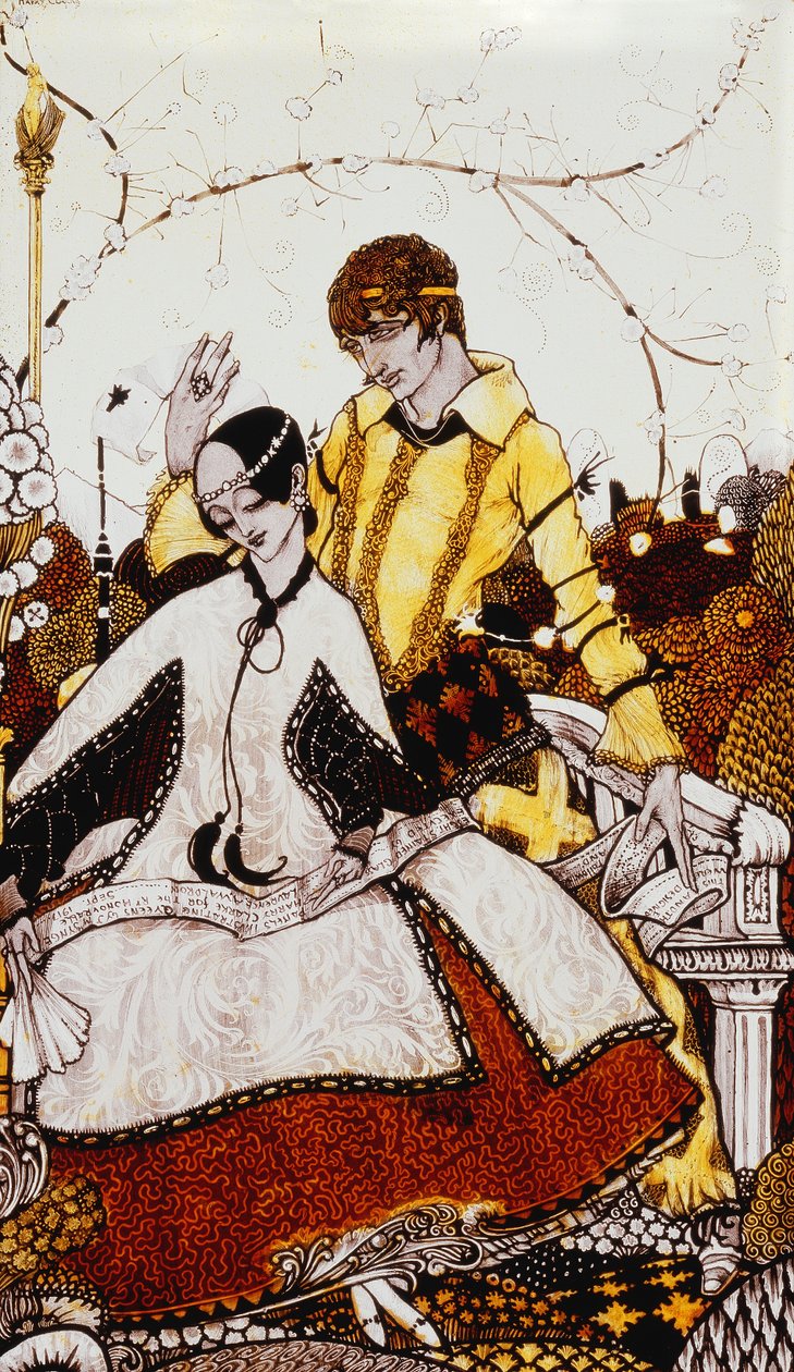 Deixamos passar sete dias de cão, nomeando Queens em Glenmacnass &39;. &39;Queens&39;, nove painéis de vidro acidificados, manchados e pintados, ilustrando o poema de JM Synge de Harry Clarke