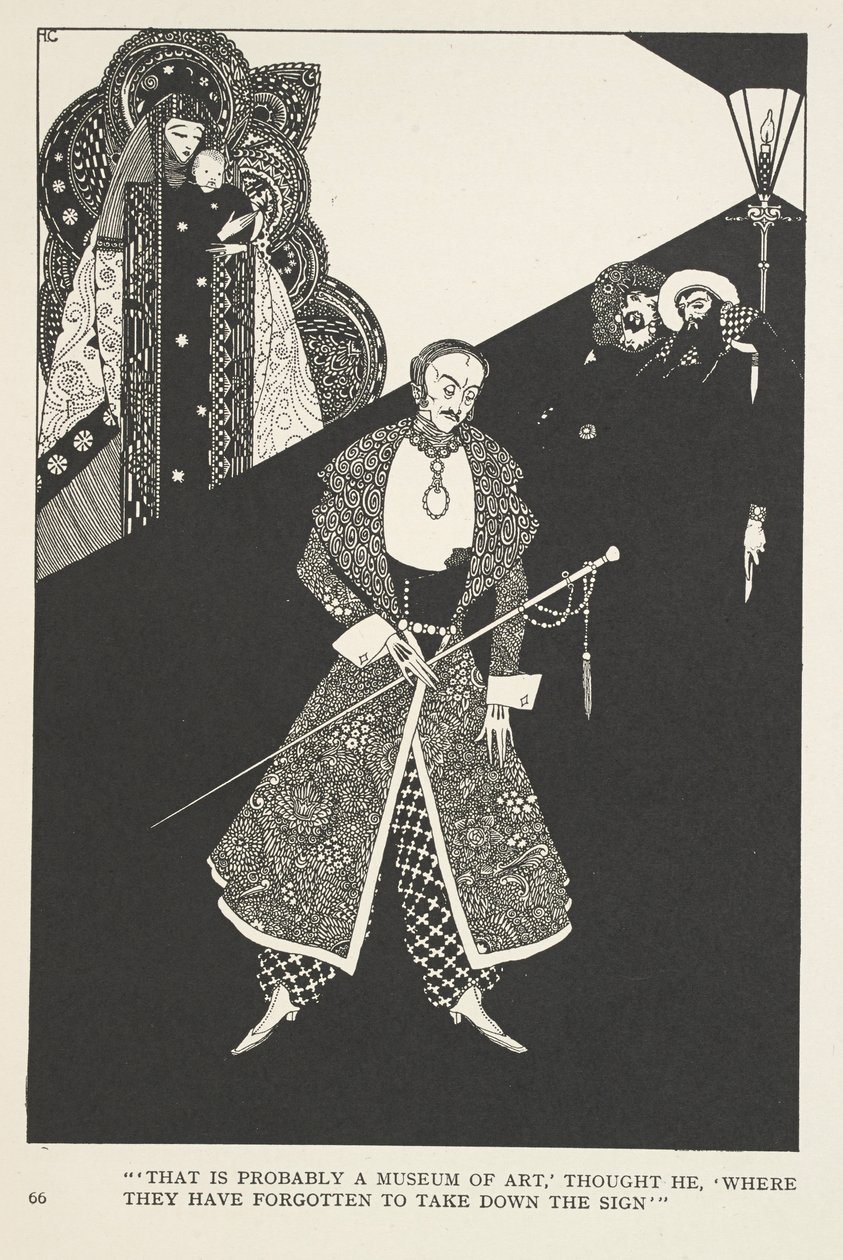As Galochas da Fortuna. "Deve ser um Museu de Arte", pensa ele, "onde se esqueceram de tirar o letreiro". de Harry Clarke