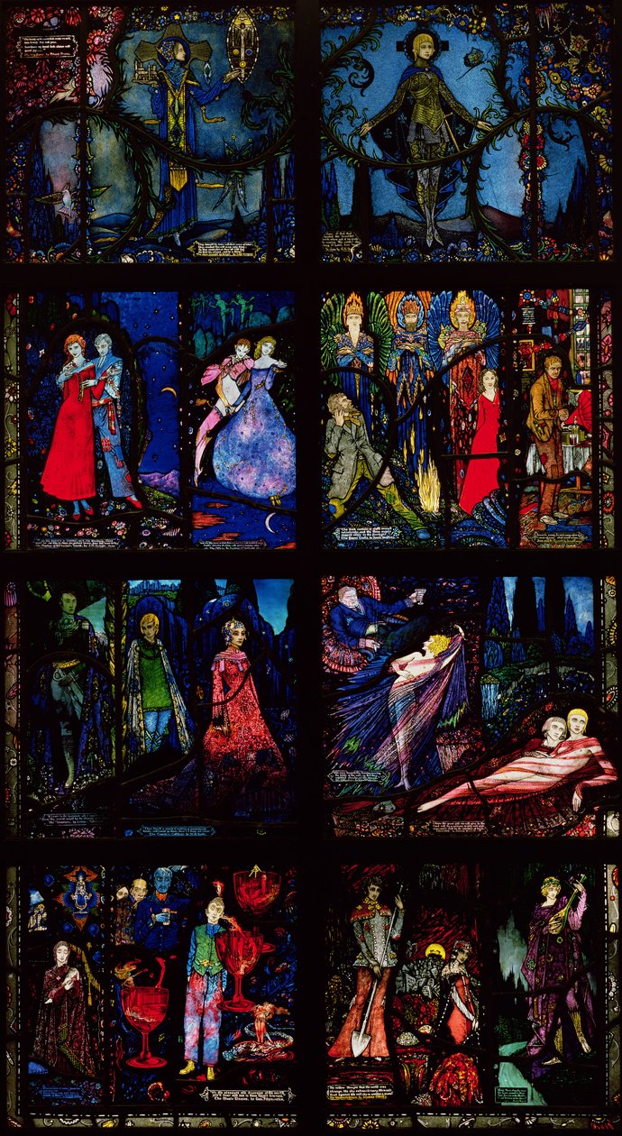 A Janela de Genebra, oito painéis retratando cenas da literatura irlandesa antiga, 1929 de Harry Clarke