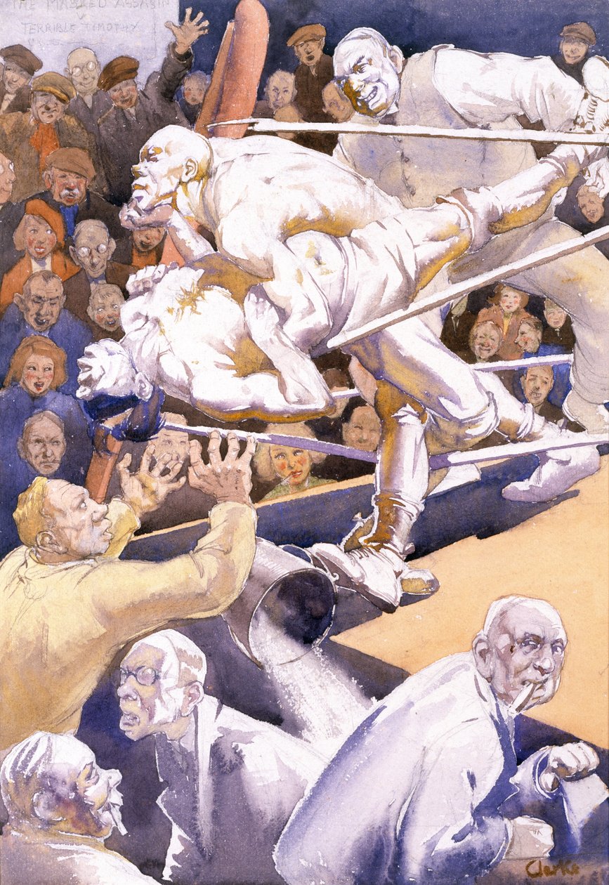 The Wrestling Match (wc no papel) de Harry Clarke